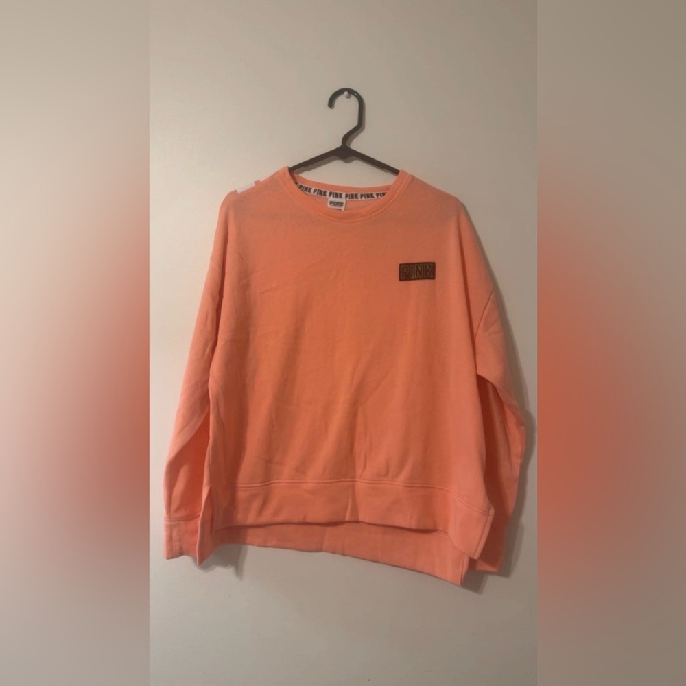 Victoria's Secret PINK Womens Small Sweatshirt Coral Long Sleeve Fleece Pullover